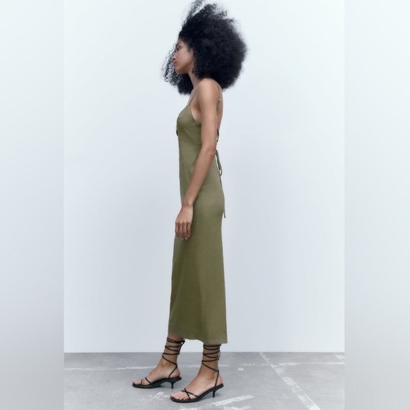 NWT Zara Cut Out Linen Blend Dress - Picture 4 of 13